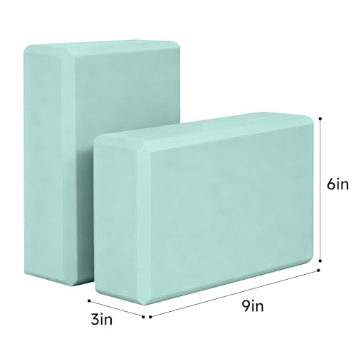Leikefitness Yoga Blocks 2 Pack,Lightweight-High Density Eva Foam Soft Non-Slip for Yoga, Pilates, Meditation 9"×6"×3" - color: Green