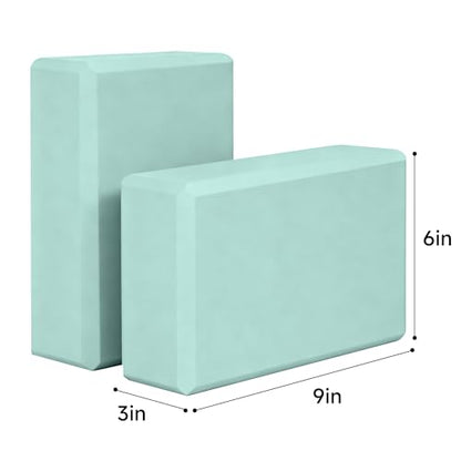 Leikefitness Yoga Blocks 2 Pack,Lightweight-High Density Eva Foam Soft Non-Slip for Yoga, Pilates, Meditation 9"×6"×3" - color: Green