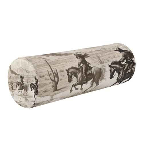 Western Desert Cowboy Neck Roll Pillow - Extra Dense Memory Foam Round Cylinder Bolster for Cervical Support, Spondylosis, Neck Pain Relief - color: Desert Cowboy