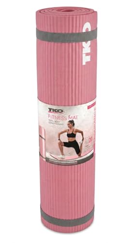 TKO Extra Thick Exercise Yoga Mat with Carrying Strap - color: Pink / Gray
