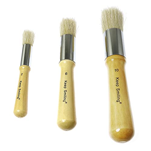 Wooden Stencil Brush 3PCS Natural Pure Hog Bristle Template Paint Brushes for Acrylic Oil Watercolor Art Painting Stencil Project Card Making DIY Crafts (#2,6# and #10)
