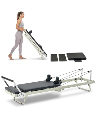 VEVOR Pilates Reformer Foldable, Suitable for Intermediate and Beginners Users, Pilates Equipment for Home Gym Studio Use with 4 Adjustable Resistance Spring, Up to 400 LBS - color: green&black, size: 91" with Jump Board