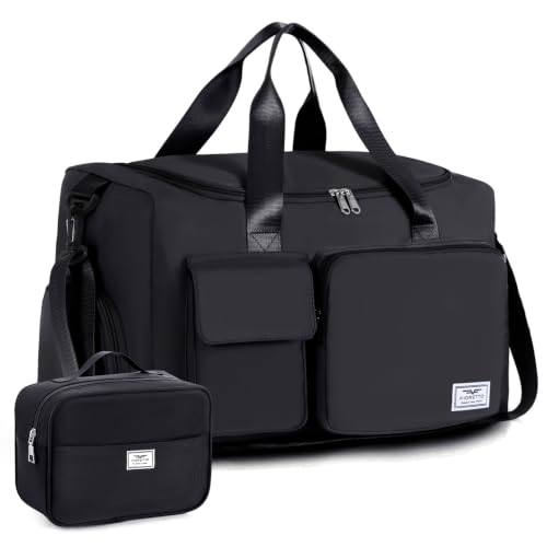 FIORETTO Women's Gym Duffle Bag with Shoes Compartment, 30L Capacity, Ideal for Travel, Gym, Sports, Duffel, Weekender - color: Black, style: Gym Bag With Toiletry Bag