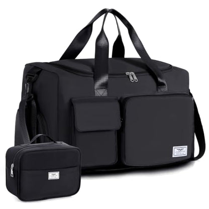 FIORETTO Women's Gym Duffle Bag with Shoes Compartment, 30L Capacity, Ideal for Travel, Gym, Sports, Duffel, Weekender - color: Black, style: Gym Bag With Toiletry Bag