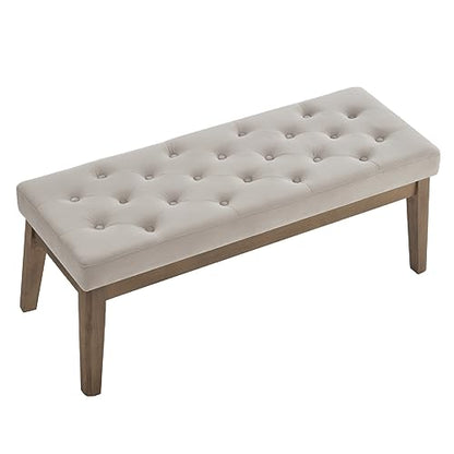 24KF Velvet Upholstered Buttons Tufted Entryway Bench with Solid Wood Leg,Bed Bench Ottoman with Padded Seat,5034-Taupe - color: Light Taupe, size: 15.5"D x 43"W x 17"H