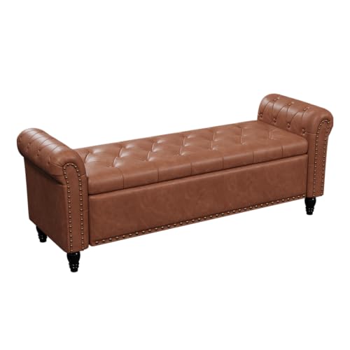 FiveWillowise 65" Bedroom Bench, End of Bed Bench with Storage, Brown - color: Brown, size: 65-inch