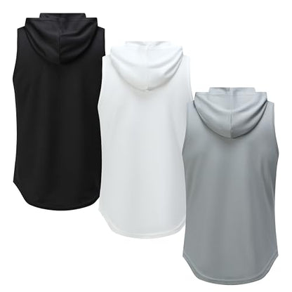 Womens Workout Hooded Tank Yoga Tops Running Shirts Quick Dry Gym Sleeveless Hoodie - color: 3 Pack: Black+white+grey, size: X-Small