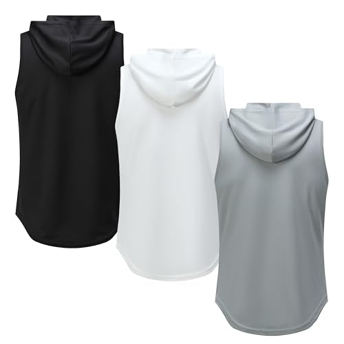 Womens Workout Hooded Tank Yoga Tops Running Shirts Quick Dry Gym Sleeveless Hoodie - color: 3 Pack: Black+white+grey, size: Small