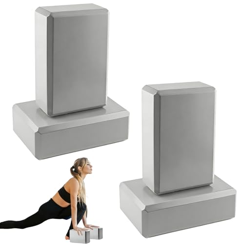 4 Pack Yoga Blocks - Premium EVA Foam Blocks for Pilates Workout, Stretching, Meditation - Yoga Brick for Flexibility, Balance, Spine Strength, Non-slip and Lightweight Exercise Blocks (Gray)