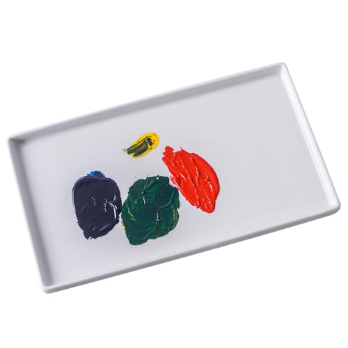 12 inch Ceramic Rectangle Paint Mixing Tray,Artist Porcelain Paint Palette for Watercolor Gouache Painting,Cleans-up Easily Butcher Tray