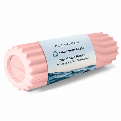 Oceanfoam Ripple Travel Foam Roller (11" x 3.35") Firm Mini Foam Roller for Physical Therapy, Deep Tissue Massage, Back Pain - High Density, Ergonomic Wave Textured - Yoga, Pilates, Exercise (Blush) - color: Blush