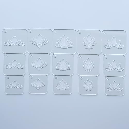 Mandala Stencils for Painting, 15 Pack Clear Acrylic Templates with Metal Ring, 3 Sizes 2.17-2.95 Inch, for Dot Art Canvas Wood
