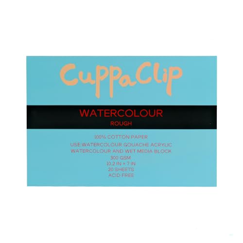 CuppaClip Watercolor Paper Block Pure Cotton Art Paper Pad 300GSM(140LB) Acid-Free 20 Sheets Watercolor Art Supplies (Rough Grain, 10.2x7in) - color: Rough Grain, size: 10.2x7in