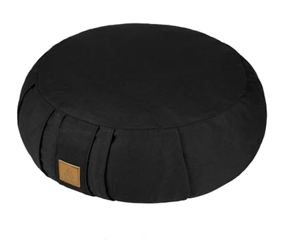 라운드 Zafu 명상 쿠션 D=40.6cm(16인치) 높이=14cm(5.5인치) Zabuton 명상 베개 요가 볼스터 요가 베개 바닥 시트 지퍼 유기농 면 커버 천연 메밀 무릎 베개 - 라지 - color: 블랙.