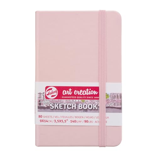 Talens Art Creation Sketchbook, Pastel Pink, 80 Sheets, 3.5 x 5.5 in | Hard-Bound Pocket Notebook, 140 GSM/94 lbs Paper, Acid-Free Cream Blank Paper, Ribbon Bookmark, and Elastic Closure - color: pastel pink, size: 9×14cm