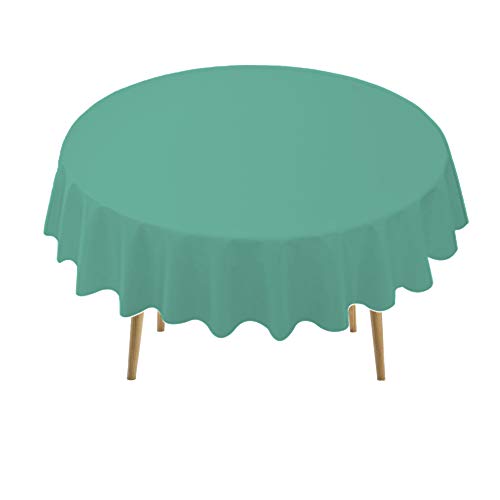 Teal Plastic Tablecloths 2 Pack Disposable Table Covers 84 Inch Circle Bridal Shower Party Tablecovers PEVA Vinyl Table Cloths for BBQ Picnic Birthday Wedding Banquet Parties 6 ft Round Table Use - color: B02 Teal