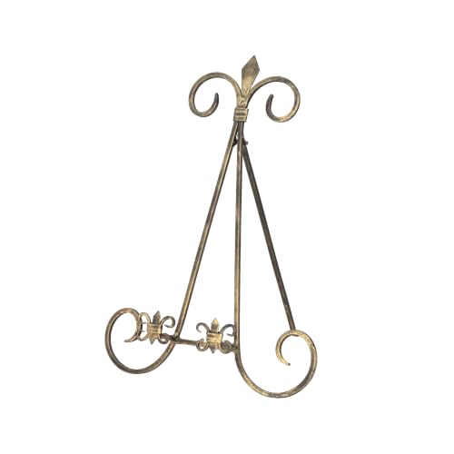 Deco 79 Metal Scroll Display Easel Tabletop Easel with Foldable Stand, Display Stand 11" x 10" x 14", Gold