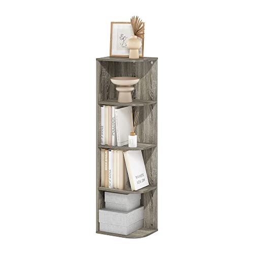 Furinno Pasir 4-Tier Corner Open Shelf Bookcase, French Oak | 9.3 x 12 x 41.4, Bookshelf, Standing Bookcase, for Organization and Storage, for Living Room, Bedroom, Home Office - color: French Oak, size: 4-Tier Corner