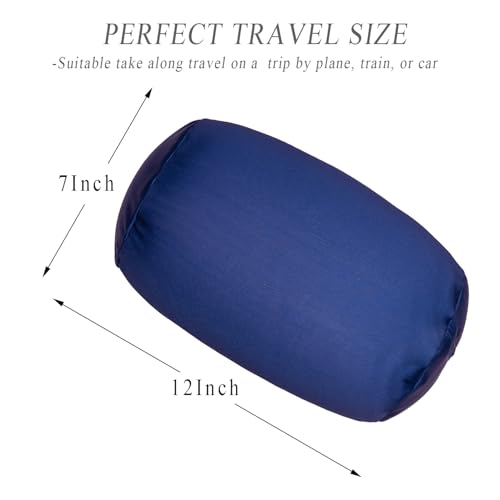 Microbead Bolster Tube Pillows with Double Cover, Squish Bean Bed Microbead Pillow Soft Neck Back Lumbar Support Smooth Cool Touch Comfortable Fabric (Navy Blue) - color: Navy Blue