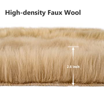 Softlife Camel Faux Fur Sheepskin Chair Cover 2 PCs Seat Cushion Pad Super Soft Area Rugs for Living Bedroom Sofa Dorm (1.6ft x 1.6ft) - color: Camel-2pcs