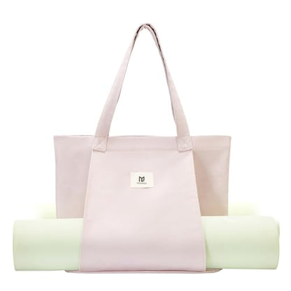 Moyaqi Canvas Tote Bag with Yoga Mat Carrier Pocket Carryall Shoulder Bag for Office, Workout, Pilates, Travel, Beach and Gym - color: Light Pink