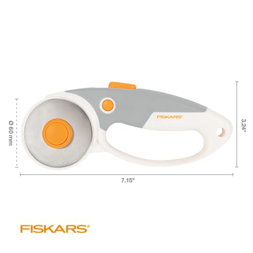 Fiskars 60mm Loop Titanium SoftGrip Rotary Cutter for Fabric & Sewing | Ergonomic Loop Handle Improves Control, Cuts Thick Materials, Easy and Safe Blade Changes, Sewing & Quilting Tools