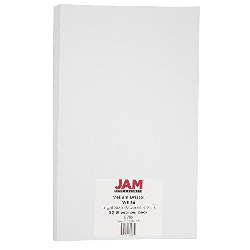 JAM PAPER Legal Vellum Bristol 65lb Cardstock - 8.5 x 14 Coverstock - 147 gsm - White - 50 Sheets/Pack - color: White, size: 8.5" x 14"
