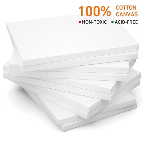 Stretched Canvas, 5x7 Inch Set of 10, Primed White | 100% Cotton Artist Canvas Boards for Painting, Acrylic Pouring, Oil Paint Dry & Wet Art Media - color: White, size: 5"x7"