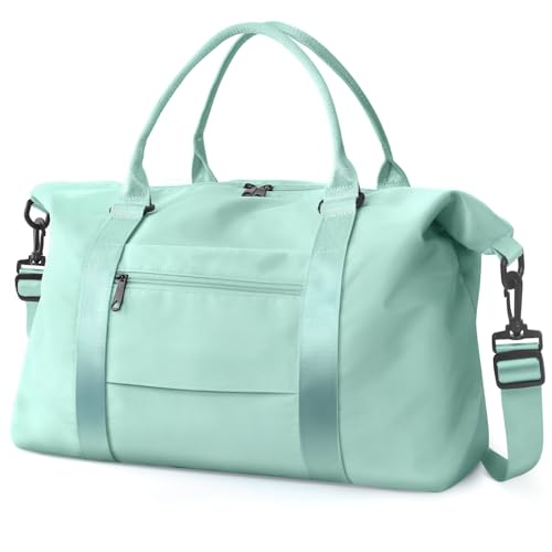 Travel Duffle Bag, Waterproof Weekender Bag Carry On Tote Bags for Women, Travel Essentials Sport Gym Bag for Men, Hospital Bag for Labor and Delivery, Overnight Bag Luggage Bag with Trolley Sleeve - color: 04 Cyan Green