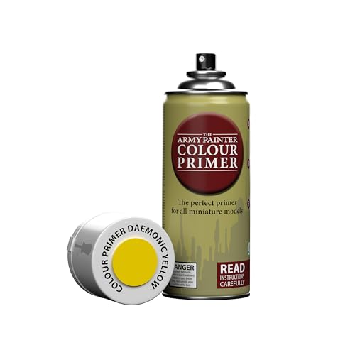 The Army Painter, Colour Primer Daemonic Yellow, 400 ml acrylic spray | Daemonic Yellow primer for painting Warhammer and Dungeons and Dragons miniatures - color: Daemonic Yellow