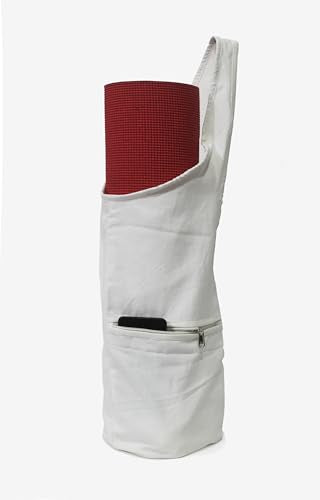 INDIAN CRAFT CASTLE Yoga Mat Bag | Tote Mat Bag | Sling Yoga Tote w/Large Side Pocket & Zipper Pocket | Yoga Mat Carrier Fits Most Size Mats - color: White