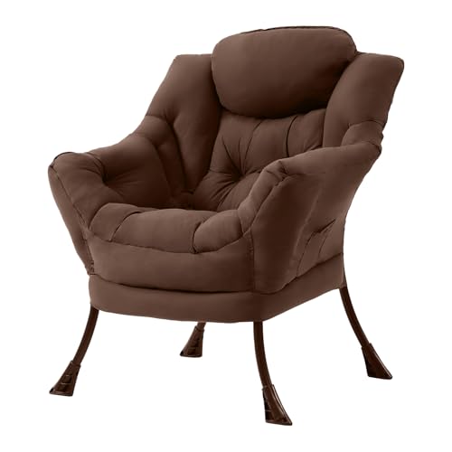 Tiita Lazy Chair for Adults, Comfy Reading Accent Chair, Brown Single - color: Peach Skin Brown-single