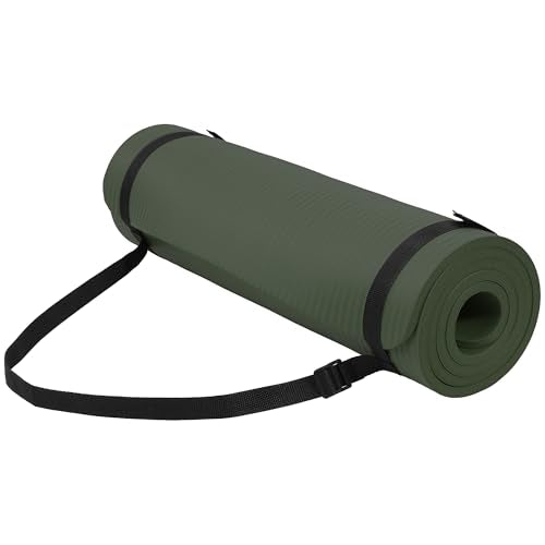 Fitvids Yoga Mat, 1/2-Inch Extra Thick High Density Exercise Mat, Anti-Tear Exercise Yoga Mat with Carrying Strap, Suitable for Various Yoga Exercises - color: Green Jasper