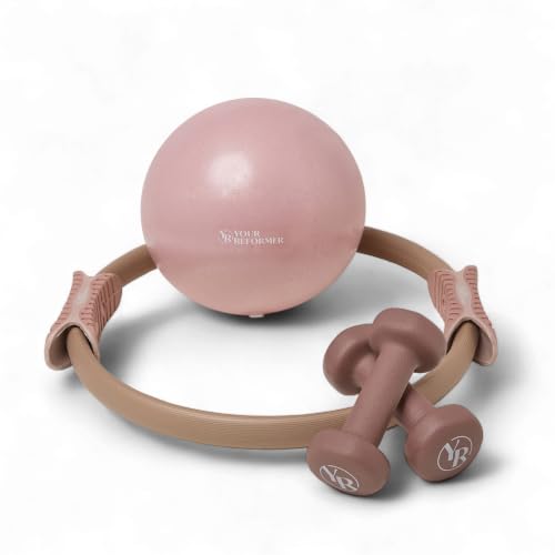Pilates Prop Kit, Ring, Ball & 2.2 lb Dumbbell Set - color: Dusty Rose