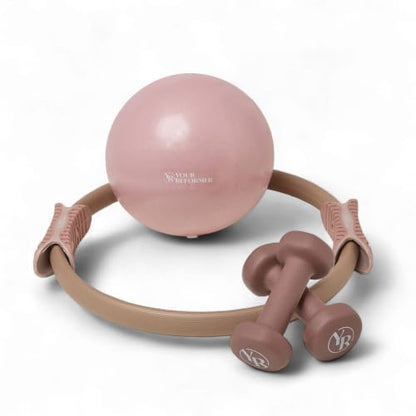 Pilates Prop Kit, Ring, Ball & 2.2 lb Dumbbell Set - color: Dusty Rose