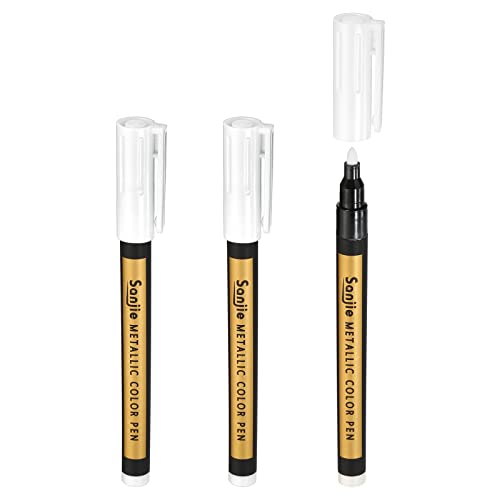 PATIKIL Metallic Marker Pens, 3 Pack Paint Pens Medium Point Colored Markers Art Marker Pen for DIY Craft Photo Album, White - color: White
