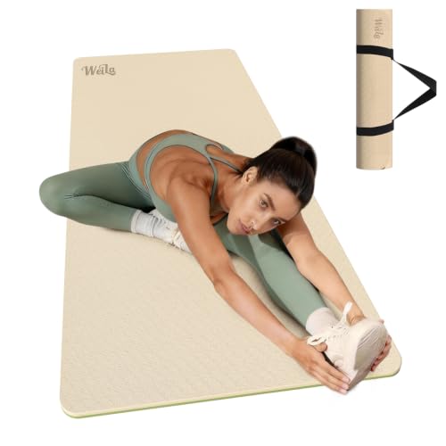 WEILA Extra Thick 10mm Yoga Mat,76"x28" Dual-Color TPE with Carry Strap - color: Cream & Matcha Green