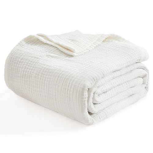 EMME Cotton Muslin Large Throw Blanket Couch Breathable Gauze Soft Lightweight Bed Blankets Adults (White,50"x70") - color: 04-white-1, size: Large Throw (50" X 70")