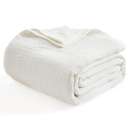 EMME Cotton Muslin Large Throw Blanket Couch Breathable Gauze Soft Lightweight Bed Blankets Adults (White,50"x70") - color: 04-white-1, size: Large Throw (50" X 70")