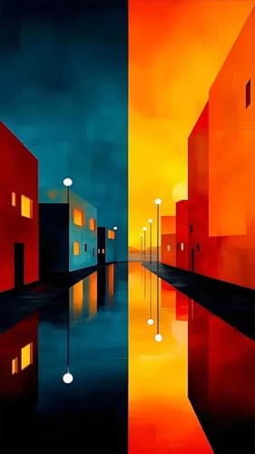 ARTGOTO Large Paint by Numbers for Adults Abstract Cityscape | 15.7x27.5inch/40x70cm Paint by Number Kit on Canvas, Urban Street Reflection Acrylic Painting Set, No Frame - color: PBN037