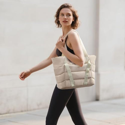 Axcone Women's Yoga Tote Bag with Luggage Sleeve & Mat Straps - Gym Work Bag for Office, Commute, Sports,Travel - color: White