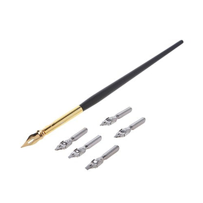 Tebatu Dip Pen Set, Wooden Handler Artist Signature Pen Set Calligraphy Dip Pens with 5 Nibs