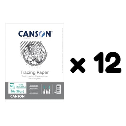 Canson Tracing Paper, 9" x 12", 50 Sheets/Pad, 12 Pads | For Pencil, Pen, and Ink, Top Bound Pad, 30 lb. (50gsm), Class Pack, 600 Sheets Total - size: 9" x 12" (12-Pack)
