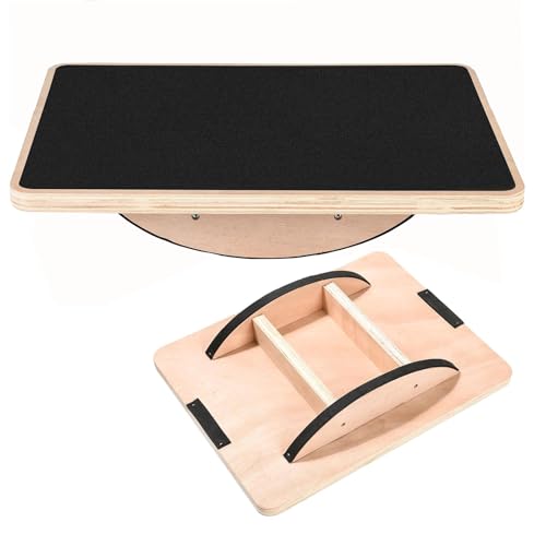 Balance Board Wooden Wobble Board for Adults Anti-Slip Board for Physical Therapy & Core Strength, Ideal Balance Board for Standing Desk with Ankle Support - color: Black