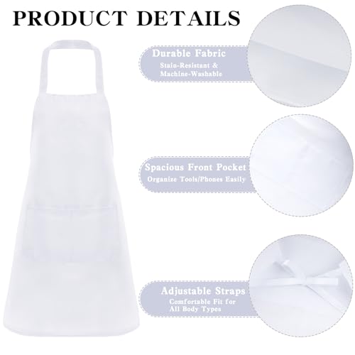 Fengek 8 Pcs Bib Apron for Unisex Colorful Kitchen Apron Bulk with 2 Roomy Pockets for Kitchen BBQ Painting Baking (White) - color: White