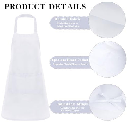 Fengek 8 Pcs Bib Apron for Unisex Colorful Kitchen Apron Bulk with 2 Roomy Pockets for Kitchen BBQ Painting Baking (White) - color: White