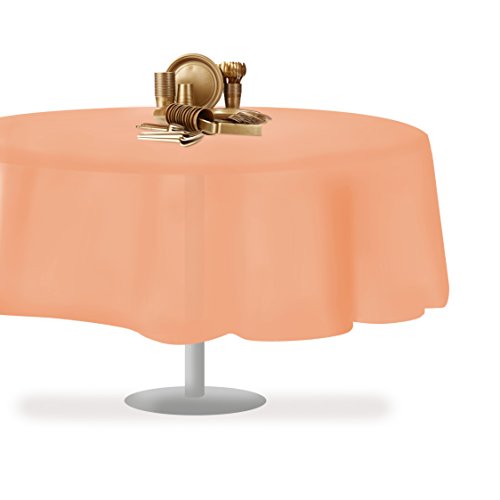 Peach 1 Pack Premium Disposable Plastic Tablecloth 84" Inch Round Table Cover - color: Peach, size: 1 Pack 84" Round