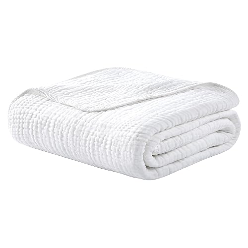 Yoofoss Muslin Blanket 100% Organic Cotton Throw Large 50" x 60" for Bed Couch Summer Gauze Blanket for Adults Lightweight and Breathable White - color: White, size: 50" x 60"