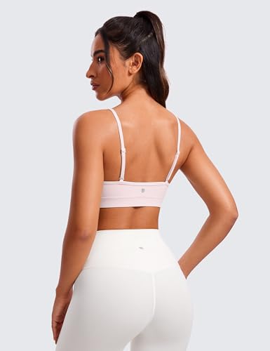 CRZ YOGA Butterluxe V Neck Sports Bras | Light Support, Removable Pads, Yoga, Extremely Soft, Square Back, Adjustable Spaghetti Straps, for Women - color: Strawberry Pink, size: XX-Small