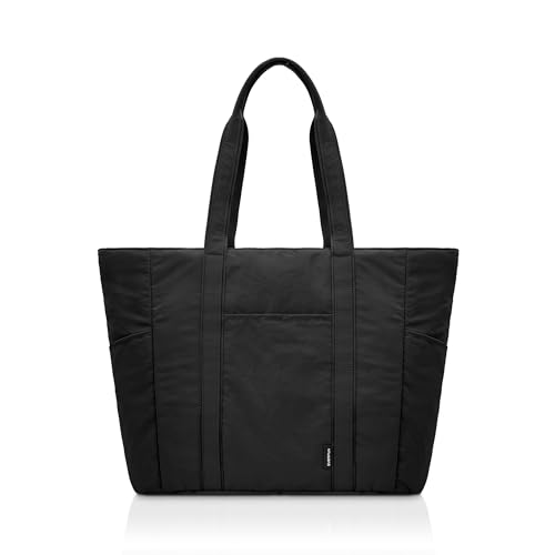 Everfun Large Tote Bag for Women, Ultra Soft Gym Tote, Everyday Yoga Washable Bag with Zipper, Travel, Beach, Laptop Work - color: Black